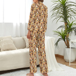 Orange Blossoms and Chocolate Chihuahuas Pajama Set for Women-S-White-1