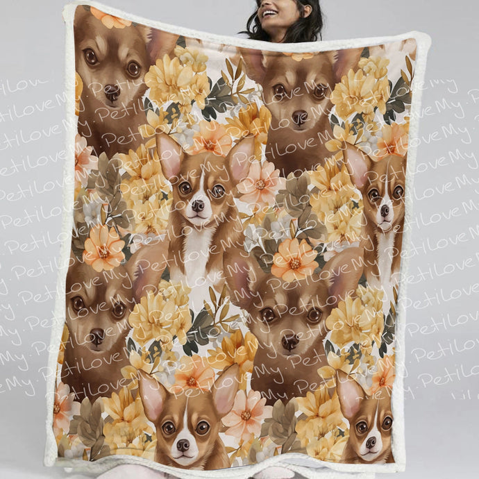 Orange Blossoms and Chocolate Chihuahuas Soft Warm Fleece Blanket-Blanket-Blankets, Chihuahua, Home Decor-Small-1