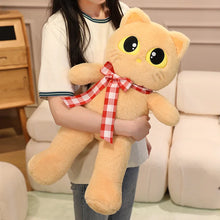 Load image into Gallery viewer, Orange Cat Plushie - Sitting Kawaii Big Eyes with Checkered Bow-4