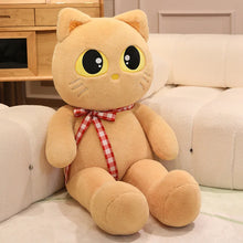 Load image into Gallery viewer, Orange Cat Plushie - Sitting Kawaii Big Eyes with Checkered Bow-light brown cat-80cm-1