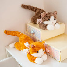 Load image into Gallery viewer, Orange Tabby and White Cat Stuffed Animal Plush Toy - Floral Bow Kitty-12