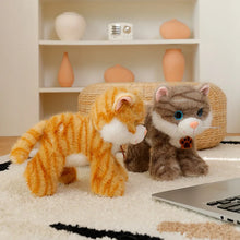 Load image into Gallery viewer, Orange White Striped Tabby Cat Stuffed Animal - Standing with Blue Eyes and Paw Print Tag-10
