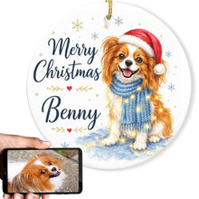 Load image into Gallery viewer, Papillon Christmas Ornament - Cozy Winter Pet Portrait Design - Personalize with Photo and Name-Christmas Ornament-Christmas,Christmas Ornament,Personalize Artwork-1