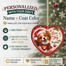 Load image into Gallery viewer, Papillon Christmas Ornament - Love &amp; Joy Heart Shaped Portrait - Personalize with Photo and Name-Christmas Ornament-Christmas,Christmas Ornament,Papillon,Personalize Artwork-2