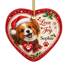 Load image into Gallery viewer, Papillon Christmas Ornament - Love &amp; Joy Heart Shaped Portrait - Personalize with Photo and Name-Christmas Ornament-Christmas,Christmas Ornament,Papillon,Personalize Artwork-4