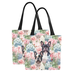 Pastel Bloom French Bulldogs Large Canvas Tote Bags - Set of 2-Accessories-Accessories, Bags, French Bulldog-One Pair-Set of 2-1