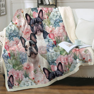 Pastel Bloom French Bulldogs Soft Warm Fleece Blanket-Blanket-Blankets, French Bulldog, Home Decor-12