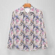 Load image into Gallery viewer, Pastel Flowers and Happy Husky Women&#39;s Shirt-4