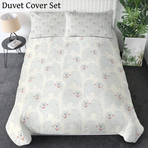 Pastel Paws Samoyed Bedding Set - Comforter or Duvet Cover-Bedding-Bedding, Blankets, Home Decor, Samoyed-Light Cream-Duvet Cover (no filling) + 2 Pillowcases-Twin-10