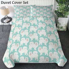 Load image into Gallery viewer, Pastel Paws Samoyed Bedding Set - Comforter or Duvet Cover-Bedding-Bedding, Blankets, Home Decor, Samoyed-Mint Green-Duvet Cover (no filling) + 2 Pillowcases-Twin-1