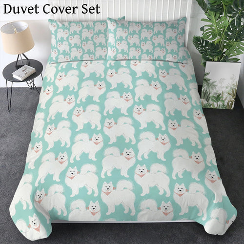 Pastel Paws Samoyed Bedding Set - Comforter or Duvet Cover-Bedding-Bedding, Blankets, Home Decor, Samoyed-Mint Green-Duvet Cover (no filling) + 2 Pillowcases-Twin-1