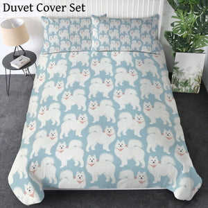 Pastel Paws Samoyed Bedding Set - Comforter or Duvet Cover-Bedding-Bedding, Blankets, Home Decor, Samoyed-Pastel Blue-Duvet Cover (no filling) + 2 Pillowcases-Twin-7