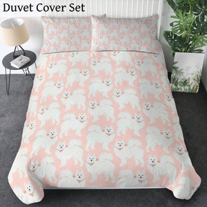 Pastel Paws Samoyed Bedding Set - Comforter or Duvet Cover-Bedding-Bedding, Blankets, Home Decor, Samoyed-Soft Pink-Duvet Cover (no filling) + 2 Pillowcases-Twin-4