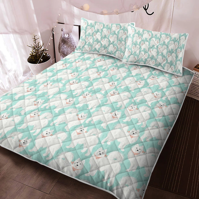 Pastel Paws Samoyed Quilted Blanket or Bedding Set - 4 Colors-Bedding-Bedding, Blankets, Home Decor, Samoyed-1