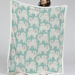 Pastel Paws Samoyeds Soft Warm Fleece Blanket - 4 Colors-Blanket-Bedding, Blankets, Home Decor, Samoyed-11