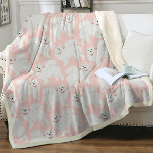 Pastel Paws Samoyeds Soft Warm Fleece Blanket - 4 Colors-Blanket-Bedding, Blankets, Home Decor, Samoyed-Soft Pink-Small-2