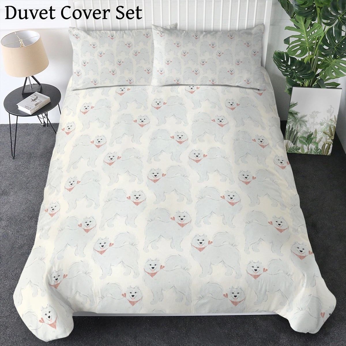 Pastel Paws Samoyed Bedding Set Comforter Or Duvet Cover Light Cream Duvet Cover No Filling 2 Pillowcases Twin 10