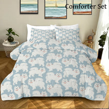 Load image into Gallery viewer, Pastel Paws Samoyed Bedding Set - Comforter or Duvet Cover-Bedding-Bedding, Blankets, Home Decor, Samoyed-Pastel Blue-Comforter (with filling) + 2 Pillowcases-Twin-9