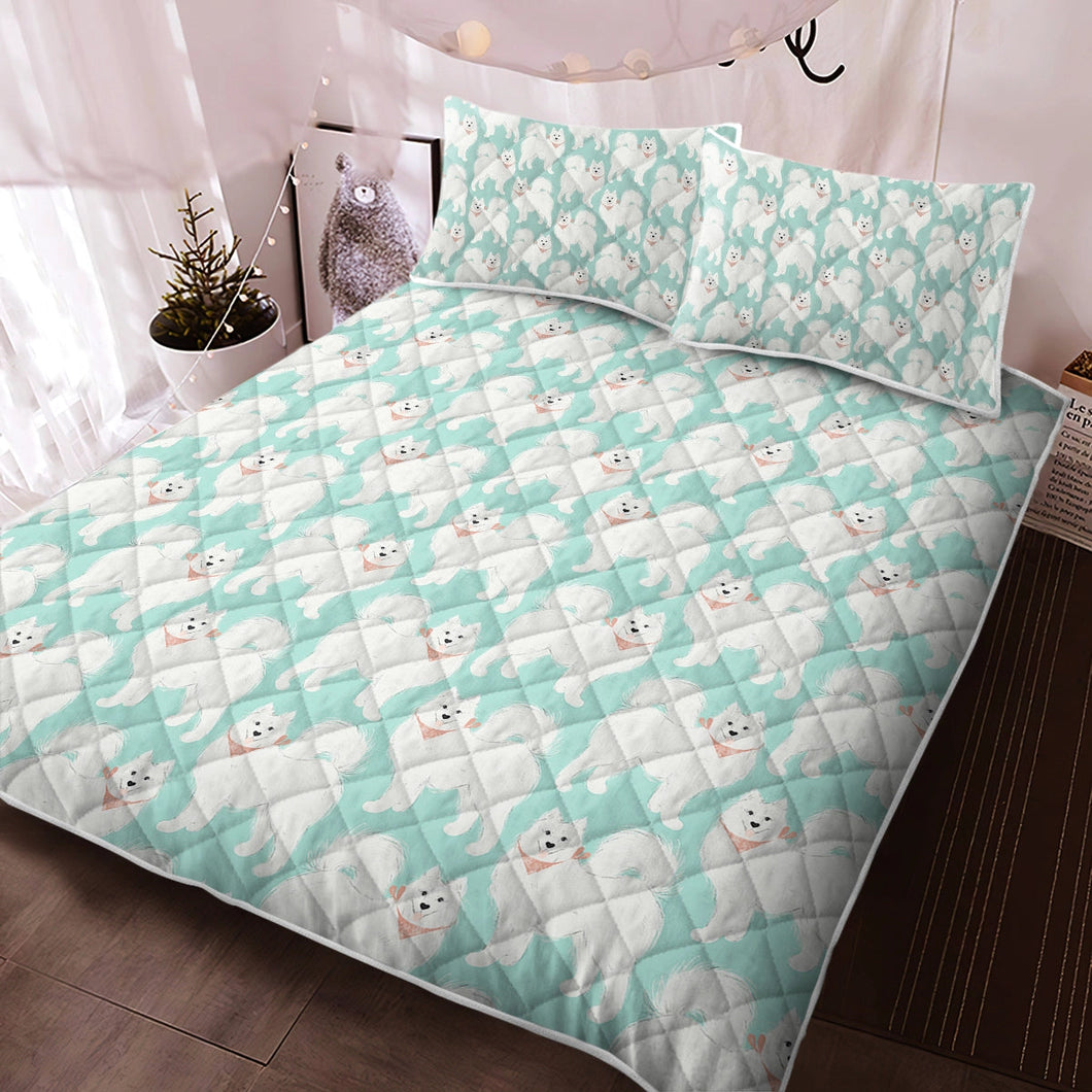 Pastel Paws Samoyed Quilted Blanket or Bedding Set - 4 Colors-Bedding-Bedding, Blankets, Home Decor, Samoyed-Mint Green-Only Quilt-Twin-9