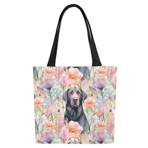 Pastel Petals and Black Labradors Large Canvas Tote Bags - Set of 2-Accessories-Accessories, Bags, Black Labrador, Labrador-White4-ONESIZE-1