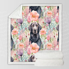 Load image into Gallery viewer, Pastel Petals and Black Labradors Soft Warm Fleece Blanket-Blanket-Black Labrador, Blankets, Home Decor, Labrador-10