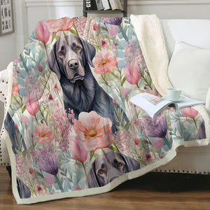 Pastel Petals and Black Labradors Soft Warm Fleece Blanket-Blanket-Black Labrador, Blankets, Home Decor, Labrador-11