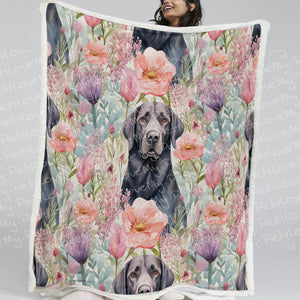 Pastel Petals and Black Labradors Soft Warm Fleece Blanket-Blanket-Black Labrador, Blankets, Home Decor, Labrador-12