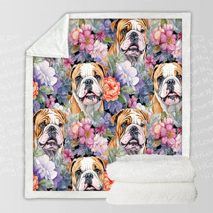 Pastel Portrait Blossoming Bulldogs Soft Warm Fleece Blanket-Blanket-Blankets, English Bulldog, Home Decor-10