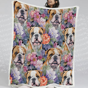 Pastel Portrait Blossoming Bulldogs Soft Warm Fleece Blanket-Blanket-Blankets, English Bulldog, Home Decor-11