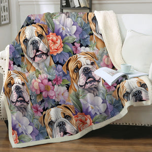 Pastel Portrait Blossoming Bulldogs Soft Warm Fleece Blanket-Blanket-Blankets, English Bulldog, Home Decor-12