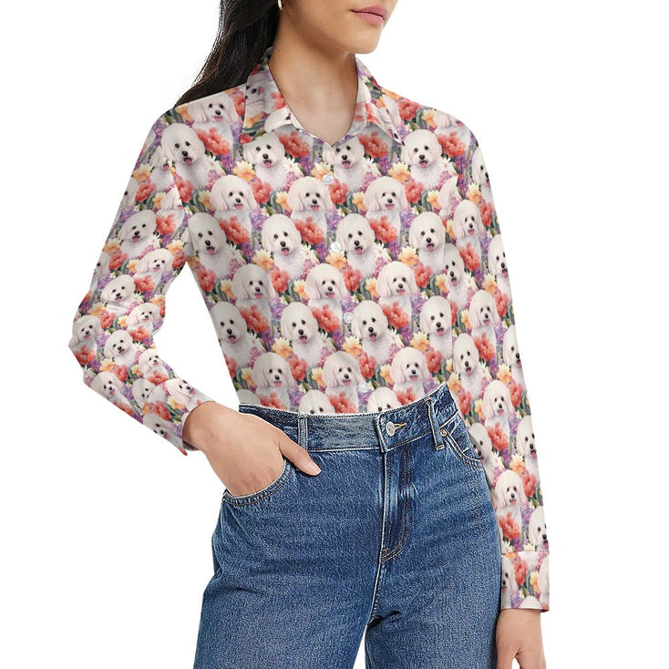 Pastel Watercolor Garden Bichon Frise Women's Shirt - 2 Designs-Apparel-Apparel, Bichon Frise, Shirt-7