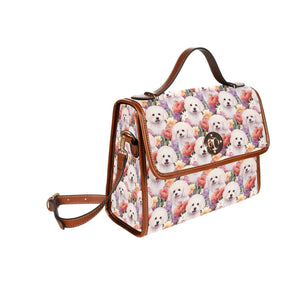 Pastel Watercolor Garden Bichon Frise Satchel Bag Purse-Accessories-Accessories, Bags, Bichon Frise, Purse-Black4-ONE SIZE-3