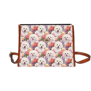 Pastel Watercolor Garden Bichon Frise Satchel Bag Purse-Accessories-Accessories, Bags, Bichon Frise, Purse-Black4-ONE SIZE-5