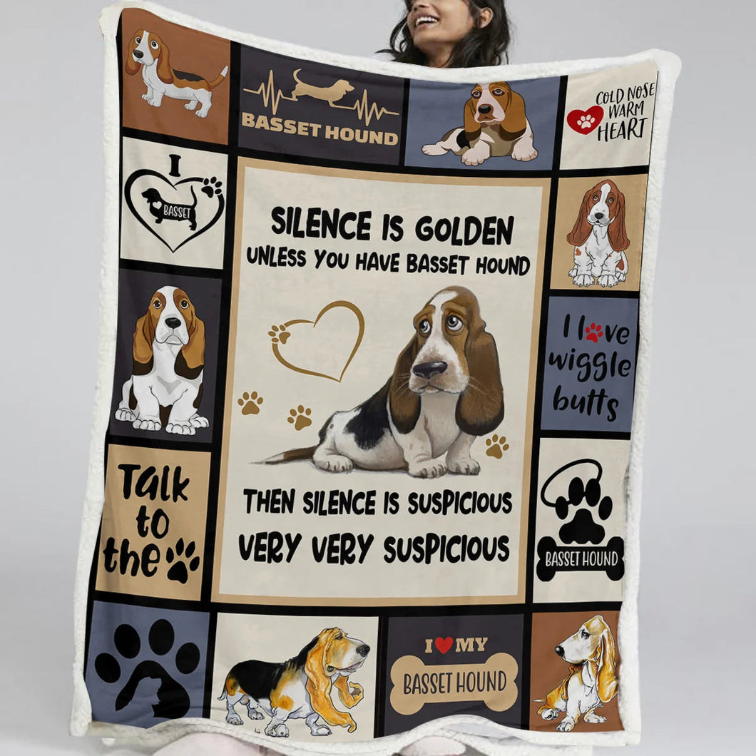 Patchwork Basset Hound Love Soft Warm Blanket-Blanket-Basset Hound, Blankets, Dogs, Home Decor-Small-1