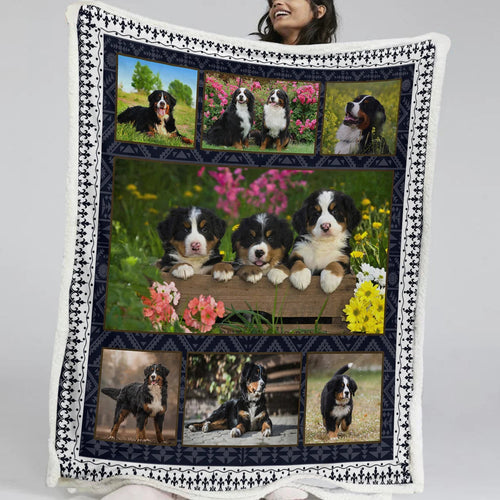 Patchwork Bernese Mountain Dog Love Soft Warm Blankets - 2 Designs-Blanket-Bernese Mountain Dog, Blankets, Dogs, Home Decor-Without Text-Small-1