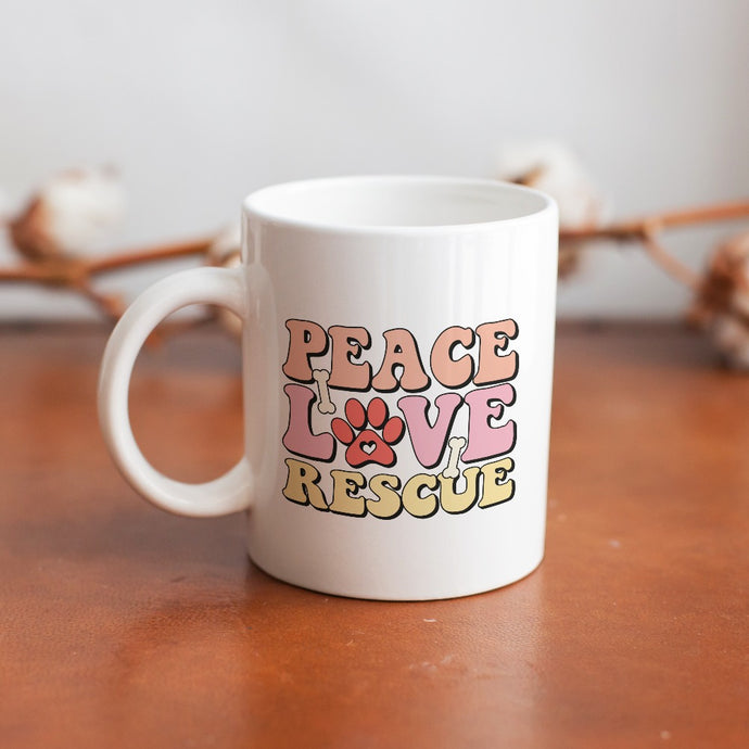 Peace Love Rescue Coffee Mug-Mug-Dog Dad Gifts,Dog Memorial Gifts,Dog Mom Gifts,Mugs-1
