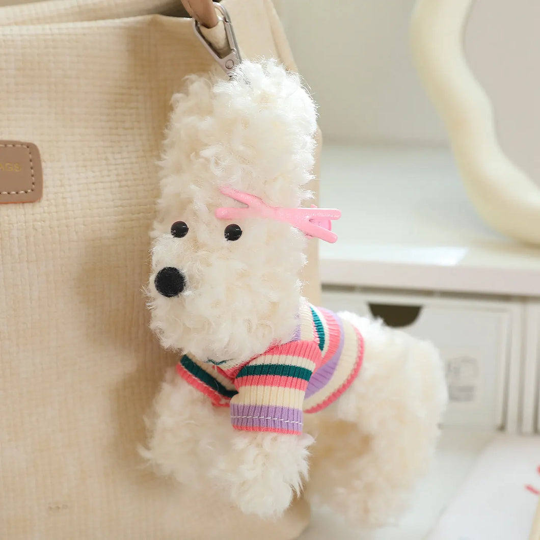 Perky Ear White and Red Poodles Handbag Charm-white hairpin-15cm-15