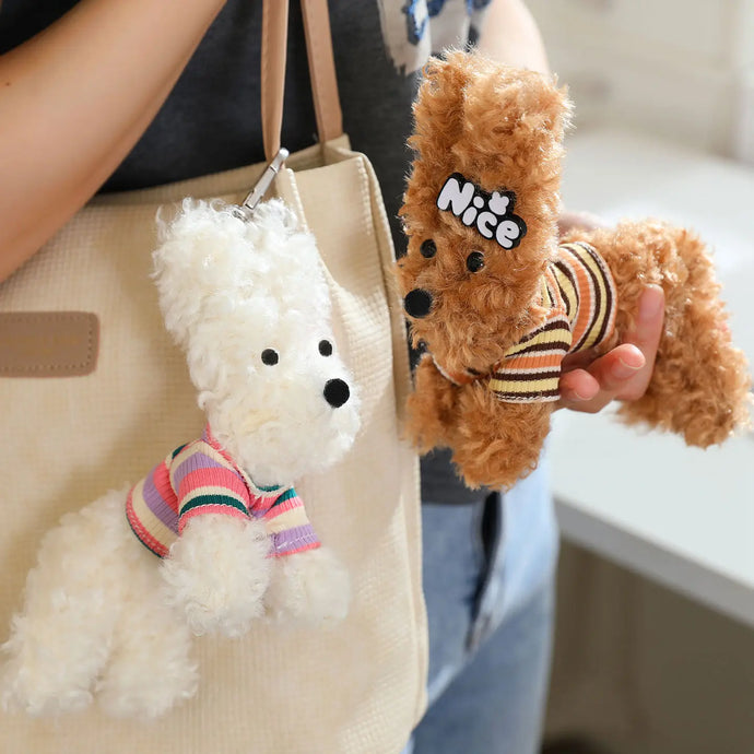 Perky Ear White and Red Poodles Handbag Charm-1