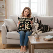 Load image into Gallery viewer, Personalized “A Woman Cannot Survive on Wine Alone…” Alaskan Malamute Pillowcase-Home Decor-Alaskan Malamute,Dog Mom Gifts,Home Decor,Personalize Artwork,Pillows-1