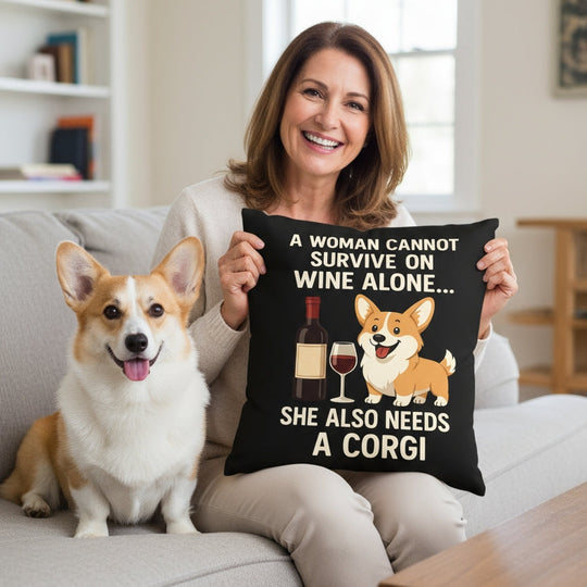 Personalized A Woman Cannot Survive On Wine Alone  Corgi Pillowcase 540x