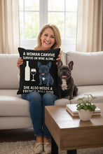 Load image into Gallery viewer, Personalized “A Woman Cannot Survive on Wine Alone…” French Bulldog Pillowcase-Home Decor-Dog Mom Gifts,French Bulldog,Home Decor,Personalize Artwork,Pillows-3