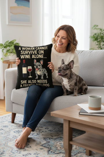 Personalized A Woman Cannot Survive On Wine Alone French Bulldog Pillowcase 360x