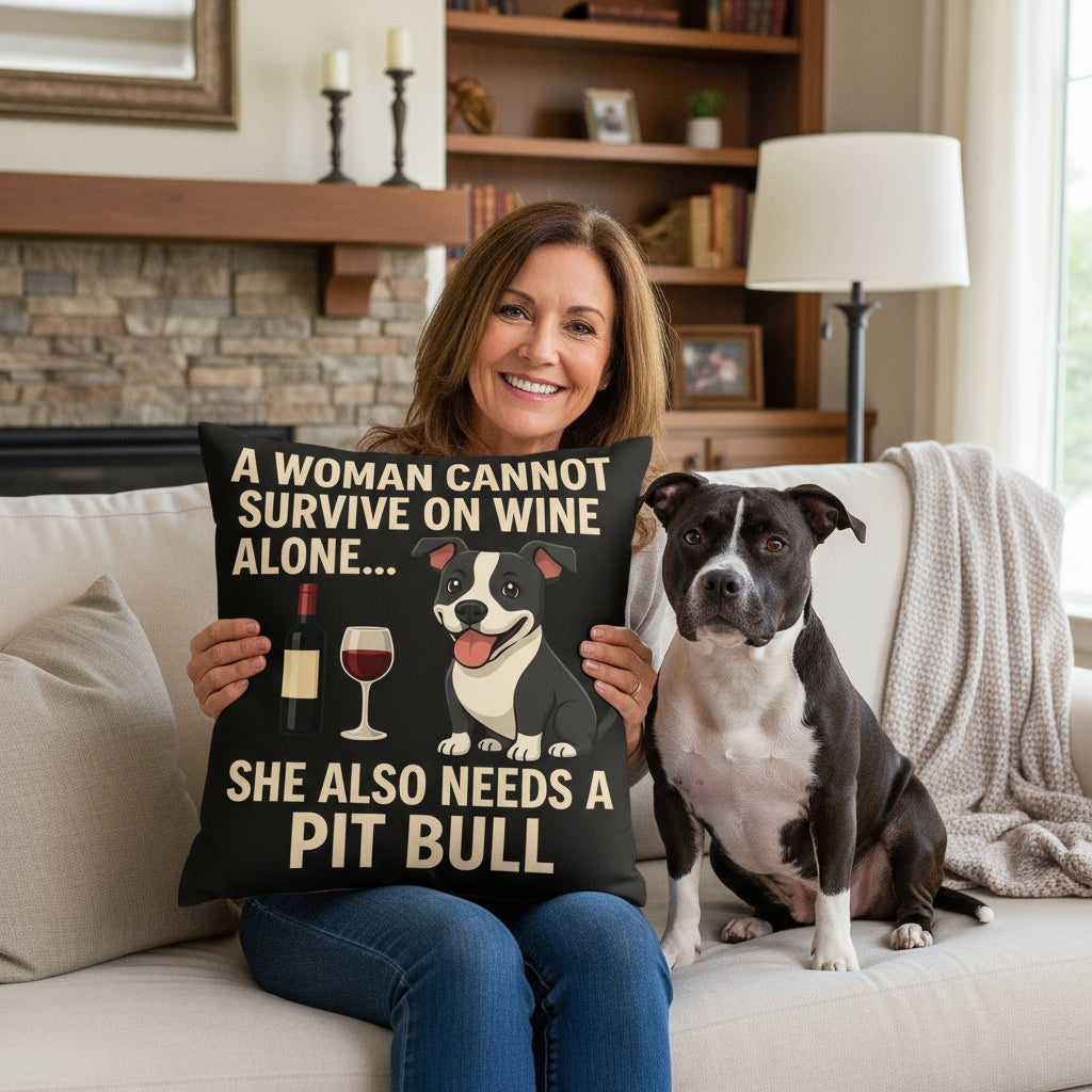 Personalized A Woman Cannot Survive On Wine Alone  Pit Bull Pillowcase