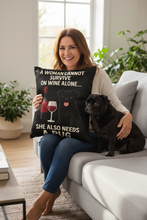 Load image into Gallery viewer, Personalized “A Woman Cannot Survive on Wine Alone…” Pug Pillowcase-Home Decor-Dog Mom Gifts,Home Decor,Personalize Artwork,Pillows,Pug,Pug - Black-2