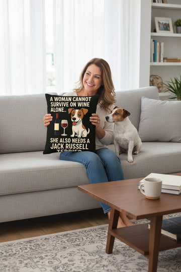 Personalized A Woman Cannot Survive On Wine Alone  Russell Terrier Pillowcase 360x
