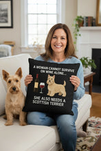 Load image into Gallery viewer, Personalized “A Woman Cannot Survive on Wine Alone…” Scottie Dog Pillowcase-Home Decor-Dog Mom Gifts,Home Decor,Personalize Artwork,Pillows,Scottish Terrier-1
