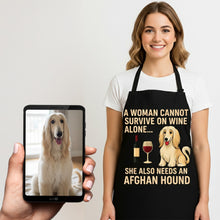 Load image into Gallery viewer, Personalized “A Woman Cannot Survive on Wine…” Afghan Hound Apron-Personalized Dog Gifts-Accessories,Afghan Hound,Apron,Dog Mom Gifts,Personalize Artwork-1