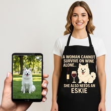 Load image into Gallery viewer, Personalized “A Woman Cannot Survive on Wine…” American Eskimo Dog Apron-Personalized Dog Gifts-Accessories,American Eskimo Dog,Apron,Dog Mom Gifts,Personalize Artwork-1