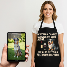 Load image into Gallery viewer, Personalized “A Woman Cannot Survive on Wine…” Australian Shepherd Apron-Personalized Dog Gifts-Accessories,Apron,Australian Shepherd,Dog Mom Gifts,Personalize Artwork-1