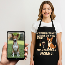 Load image into Gallery viewer, Personalized “A Woman Cannot Survive on Wine…” Basenji Apron-Personalized Dog Gifts-Accessories,Apron,Basenji,Dog Mom Gifts,Personalize Artwork-1